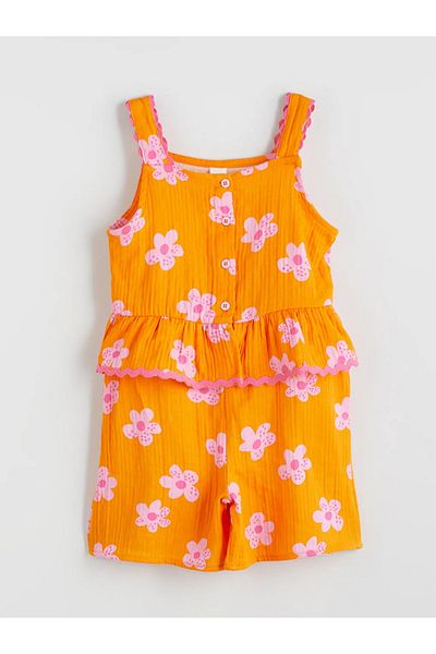 LC Waikiki Lcw Kids Orange Crew Neck Floral Girl's Salopet