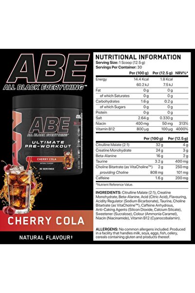 applied nutrition مسحوق آبي قبل التمرين، نكهة الكرز والكولا، 375 جم