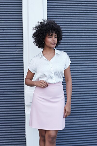 Jument High Waist Light Lycra Fabric Knee Length Bell Skirt-Pink