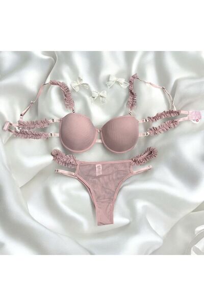 Dominant Fırfırlı Vizon Dolgulu Sütyen Takımı