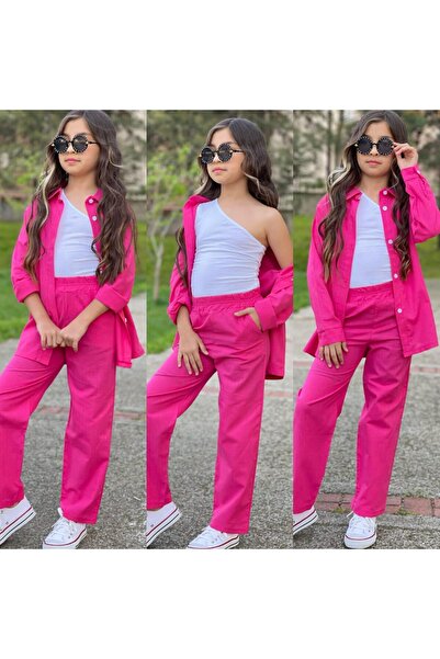 kidsela çocuk modası طقم بناتي مكون من 3 قمصان من قماش الكتان وبنطلون وبدلة ب...