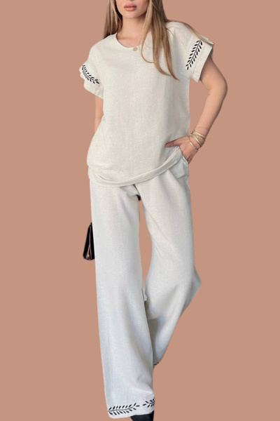 mefru Bluză de damă, pantaloni, mâneci și picior brodate, partea de jos, partea de sus, set de lenjerie din două piese