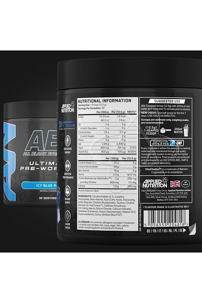 applied nutrition مسحوق ما قبل التمرين من آبي، نكهة التوت الأزرق المثلجة، 375 جم
