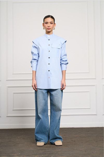 Nuss 3003 Judge Collar Striped Shirt with Covered Shoulders