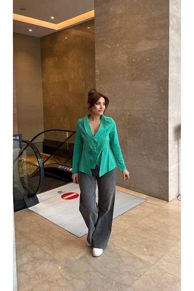 Daves Jachetă de design de in de calitate lux cu nasturi-verde