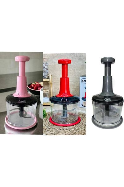 YAKUT Mixed Color Steel 3 Blades Practical Push Hand Rondo - Manual Chopper - Gray