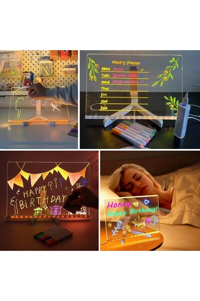 sonx LED Işıklı Kendiliğinden Renkli Fosforlu Kalemli Kare Yazı Panosu 20x30 cm