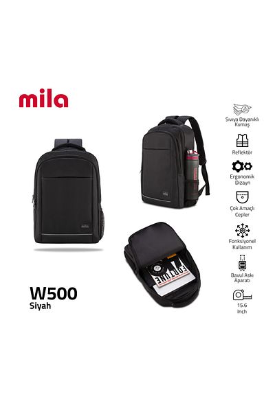Mila حقيبة ظهر للكمبيوتر المحمول باللون الأسود من Classone W500 مقاس 15.6 بوصة Ki3-01-003 - متوافقة مع Lenovo وAsus وMacair