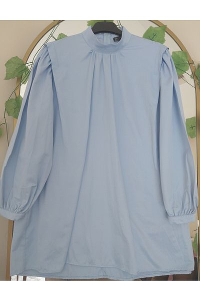 Dagü Design Women's Sleeves Button Blue Poplin Shirt Tunic