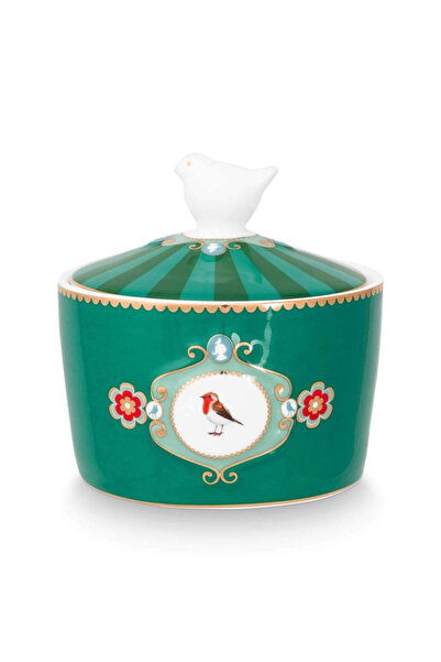 Pip Studio Porcelain sugar bowl, Pip Studio, Medallion Emerald-Green, 300ml, Love Birds collection