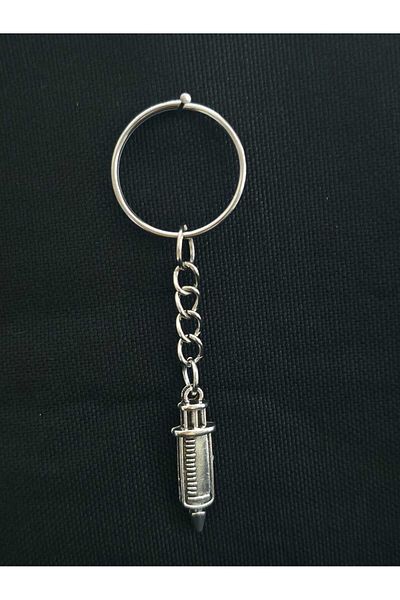 sarıyer silver Needle Syringe Model Doctor Nurse Occupation Themed Health Care Stylish Style Steel Keychain