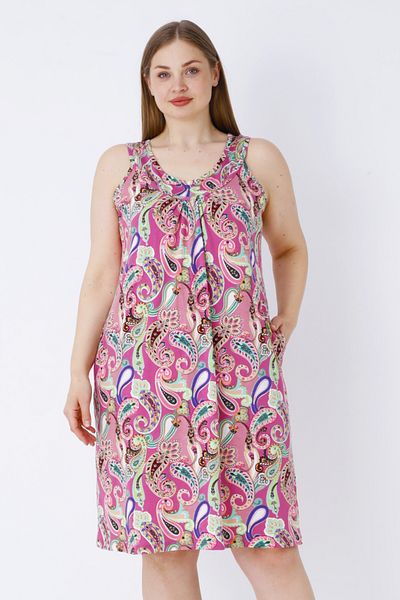 İntensive Women's Plus Size Print Suspender Cotton Pocket Dress