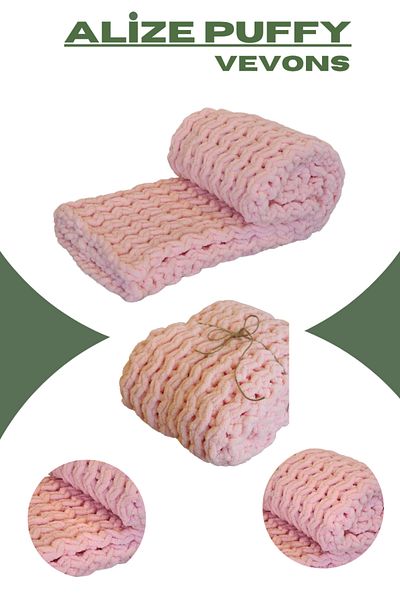 vevons Alize Puffy Rope Zigzag Pattern Hand Knitted Tv Blanket