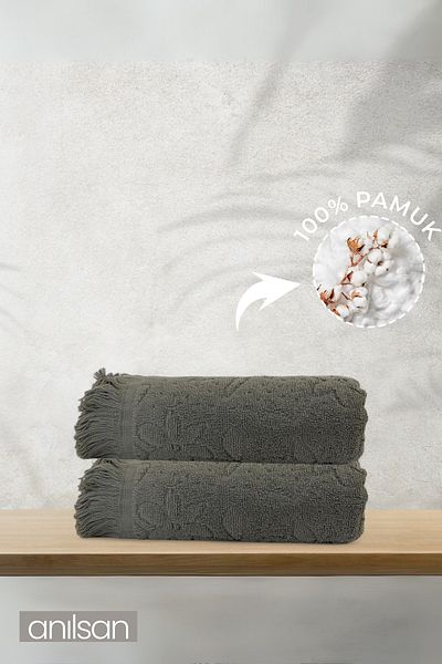Anılsan 2 Pack Noa Anthracite Hand Towels - 50X90 Cm, 225 Gr, 100% Cotton, Spa and Hotel Towels, Daily Use