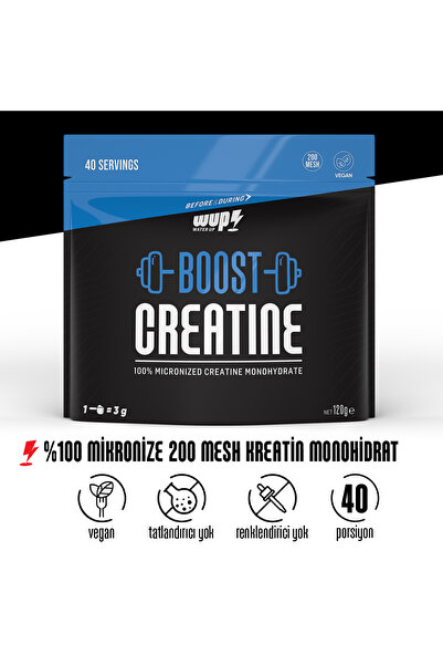 Water Up WUP Boost Creatine, 120 gr 40 Servis, %100 Mikronize Kreatin Monohidrat, Aromasız