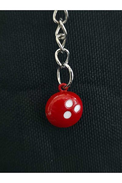 sarıyer silver Bowling Ball Model Stylish Style Sports Themed Steel Keychain with Red Plastic Figure