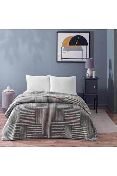 Taç Patura bumbac si fibra mixta 200x220cm, model geometric, TAC, Gable Antracit