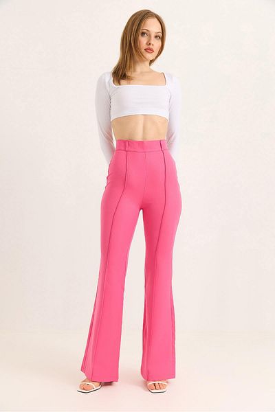 Raneel Kazançlı Alışveriş High Waist Checked Flared Trousers Pink