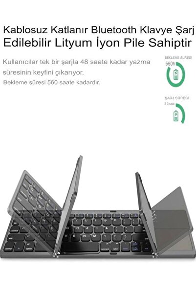 DEANB Şarjlı Kablosuz Bluetooth Touchpad Klavye | Titanyum Katlanabilir, Tablet & Telefon Uyumlu