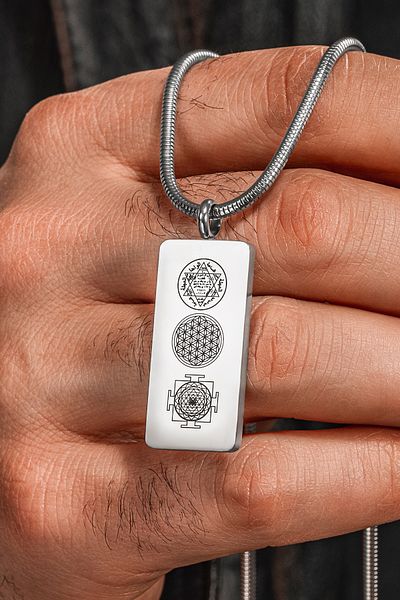 OSMANLI GÜMÜŞ Chain Necklace for Women Men - Hz Seal of Solomon, Flower of Life, Sri Yantra Engraving, Stainless Steel