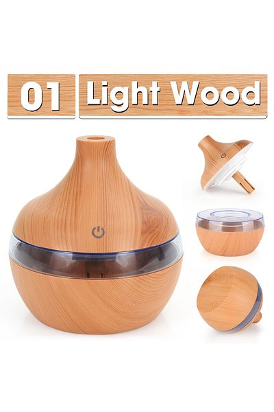 MACVI Umidificator de Aer Macvi®, 300 ml, Bej inchis, cu functie de aromaterapie si LED 7 culori