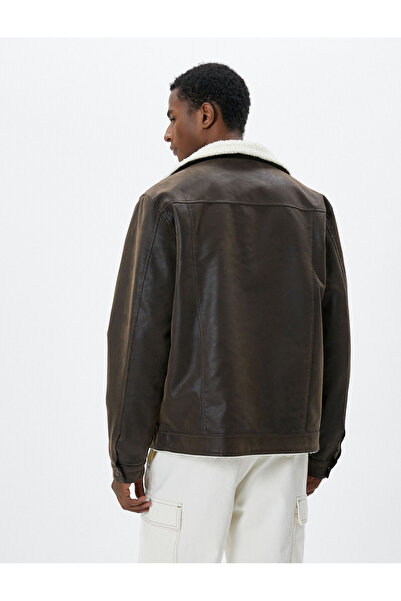 Koton Кожено яке с плюшена яка и джоб с копчета