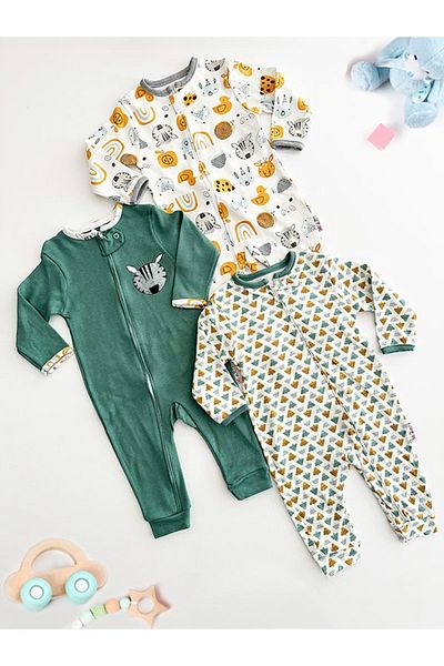 DEFNE LİNA BABY Animal Figured 100% Cotton Zippered Unisex 3-Piece Baby Sleeping Bag Set. 9-12-18 Months