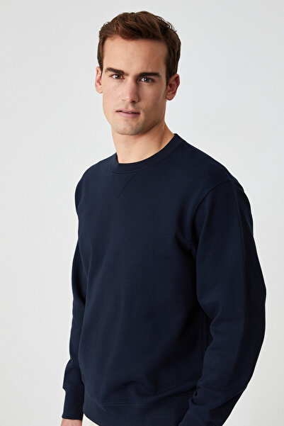 GRIMELANGE Bonell Men's 100% Cotton Relaxed Crew Neck Long Sleeve Navy Blue Sweatshirt