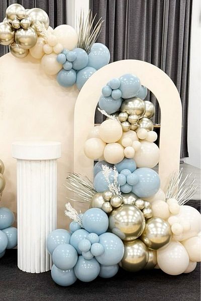 BeySüS Chrome White Gold Blue and Cream Balloons Kit 60Pcs Chains and Pump