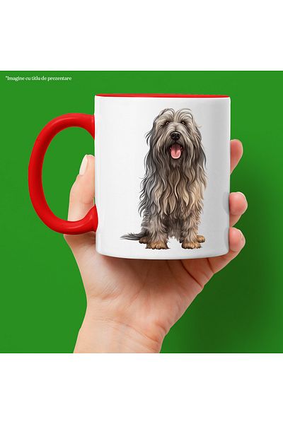 StoryGift Romania Mug with a very furry dog ​​| illustration | tongue out | playful | good | , With ,STG