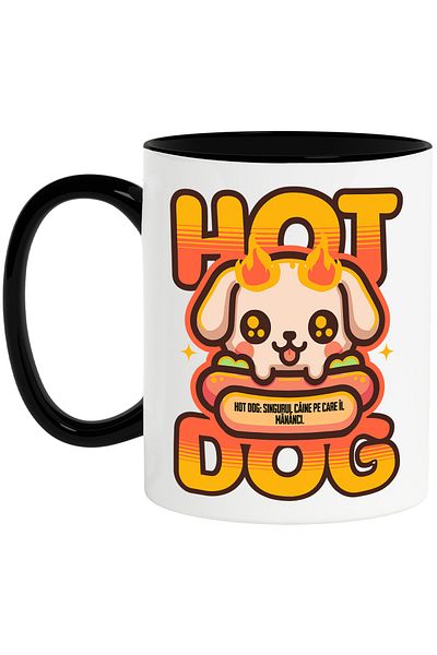 StoryGift Romania Dog Mug Hot Dog on Fire, Dog Lovers, 330ml, Ceramic with Black Handle, With ,STG