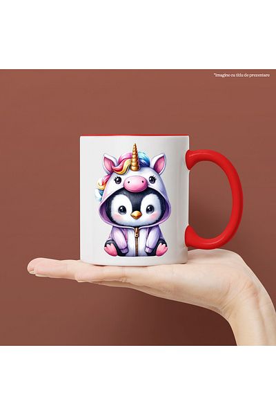 StoryGift Romania Mug with a penguin in a unicorn costume, illustration, excited, for children, ru, With, STG