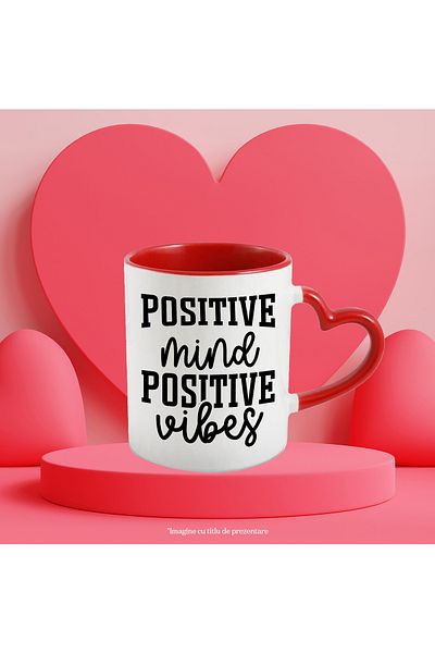 StoryGift Romania Mug for those who try to have a positive mind with Red Heart Handle, With Handle, STG