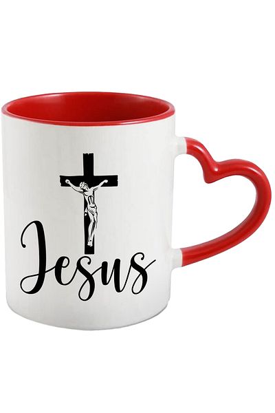 StoryGift Romania Cup with Jesus Christ crucified on the cross and the text "Jesus" - Jesus goodness with M, Cu, STG
