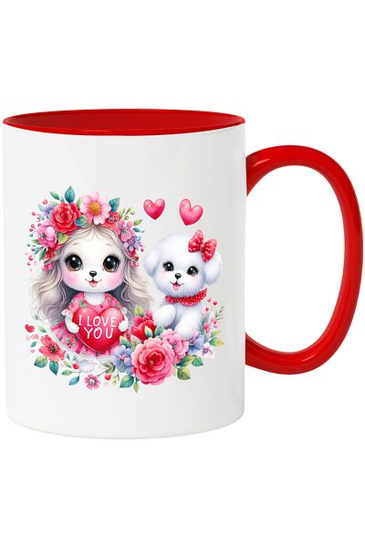 StoryGift Romania Mug with a puppy and a puppy | cheerful | illustration | furry | heart with message, With ,STG