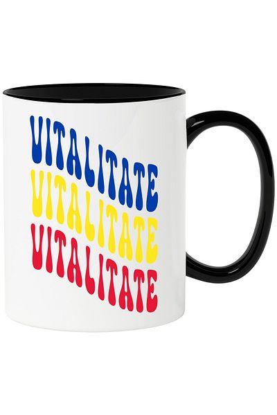 StoryGift Romania Mug with the word Vitality, in the colors of the Romanian flag, red, yellow, blue, with STG