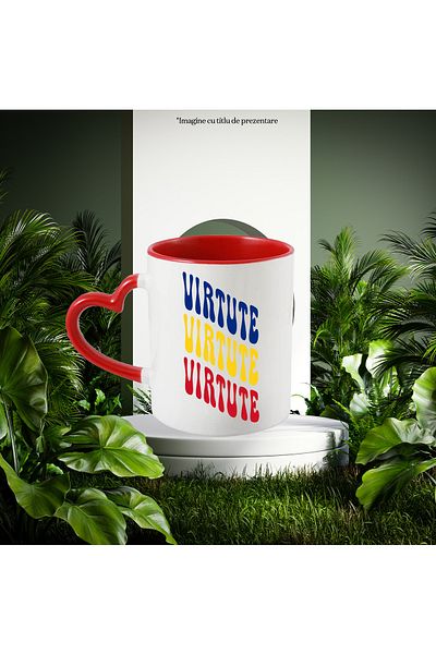 StoryGift Romania The Word Virtue Mug, in the Colors of the Romanian Flag, Red, Yellow, Blue, T, With, STG.