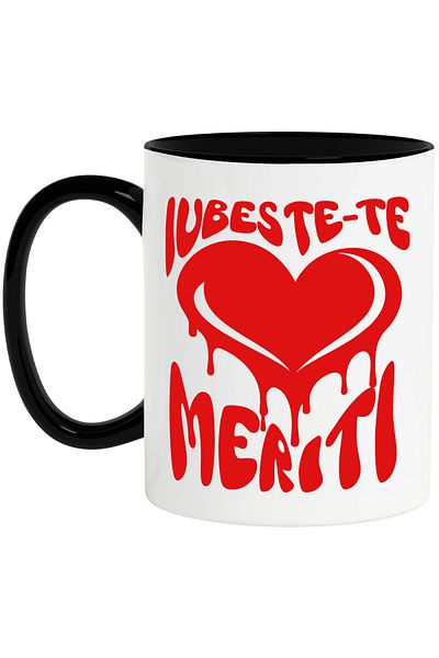 StoryGift Romania Red Heart Mug Flowing Painting Text Love Yourself You Deserve Self Love Mot, With ,STG