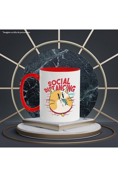 StoryGift Romania Mug With English Message Social Distancing, Cat, Fish, Collar, Multicolor 33, With ,STG