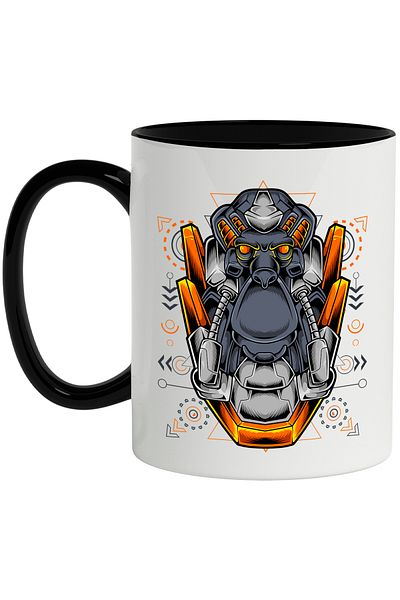 StoryGift Romania Monkey Head Mug, Mecha, Robot, Geometric, SciFi, Multicolor 330 ml, Ceram, With ,STG