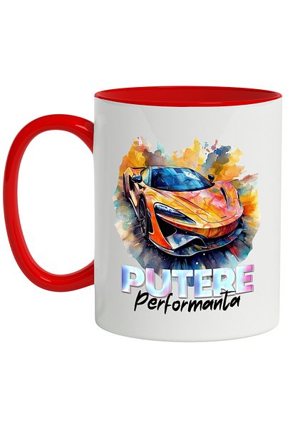 StoryGift Romania Mug With Message Power Performance, Watercolor Illustration, Car, Multicolor 330, With, STG