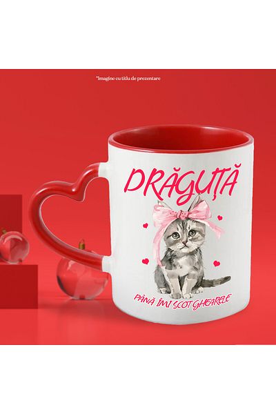 StoryGift Romania Cat Mug with Bow Text Cute Paws, 330ml, Ceramic with Heart Handle, With ,STG