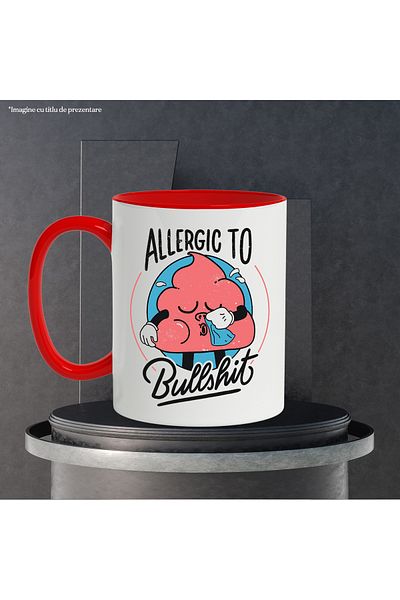 StoryGift Romania Mug With Message In English Allergic To Bullshit, Handkerchief, Allergy, Multicolor 330, With,STG.