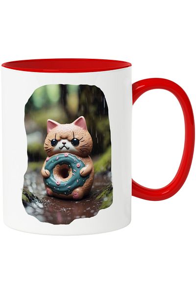 StoryGift Romania Mug with Cat Figurine Portrait, Orange Cat with Donut in Hand, Funny, , With ,STG