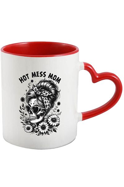 StoryGift Romania Mug with the message "Hot Mess Mom", illustration, mom, skull, beautiful, flowers, boiling, With ,STG .