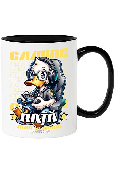 StoryGift Romania Rata Mug Video Gamer PC Chair, 330ml, Ceramic with Black Handle, With N Handle, STG
