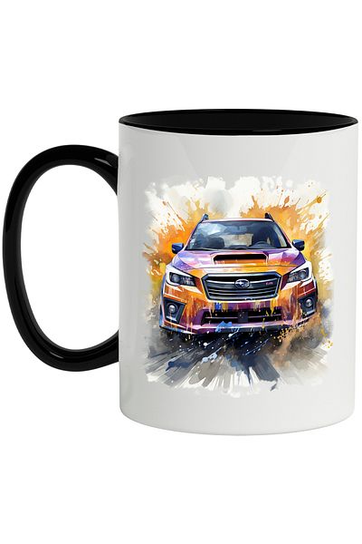 StoryGift Romania Mug With Subaru, Car, Brand, Speed, Watercolor, Illustration, Multicolor 330 ml, , With ,STG