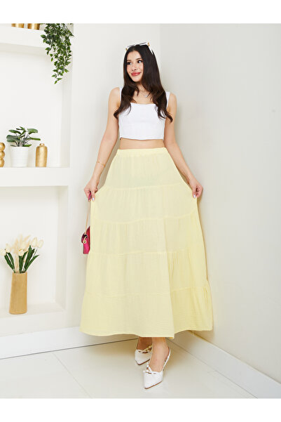 ABOUT US FUSTA LUNGĂ DE VARĂ CU TĂIȚEALĂ RELAXĂTĂ DE MUSLINĂ # 5017