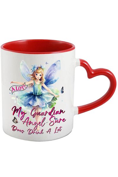 StoryGift Romania Mug with a fairy girl with the message "My guardian angel sure does drink a lot", fairy tale, With ,STG
