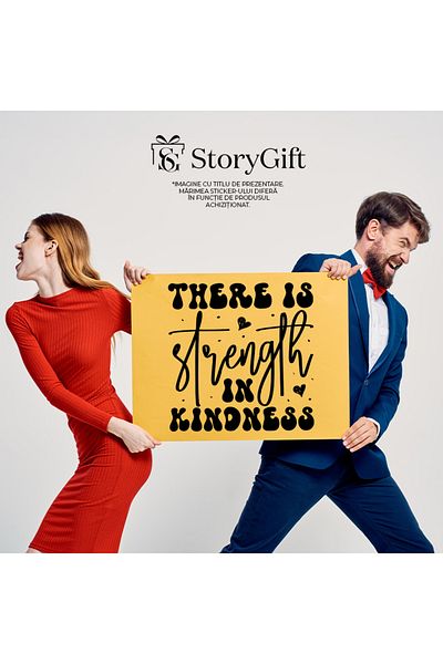 StoryGift Romania Sticker Autocolant 70CM Exterior cu inimioare si textul "Exista putere in bunatate" , Vinyl Ne